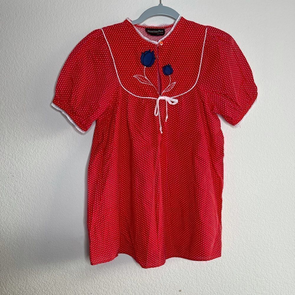 Vintage red polka dot maternity peasant blouse